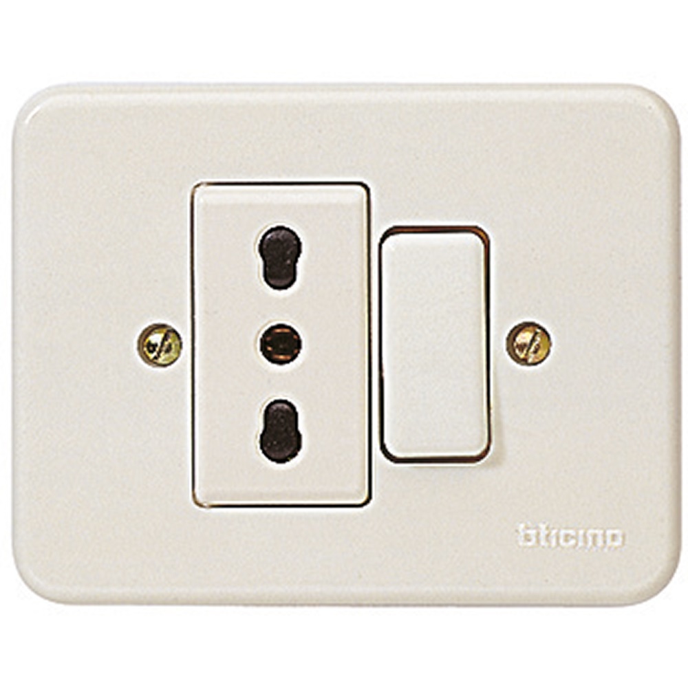 Kit placca domino avorio con deviatore unipolare 6A e presa bipasso 16A incasso