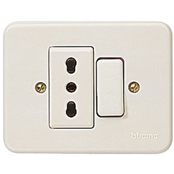 Kit placca domino avorio con deviatore unipolare 6A e presa bipasso 16A incasso