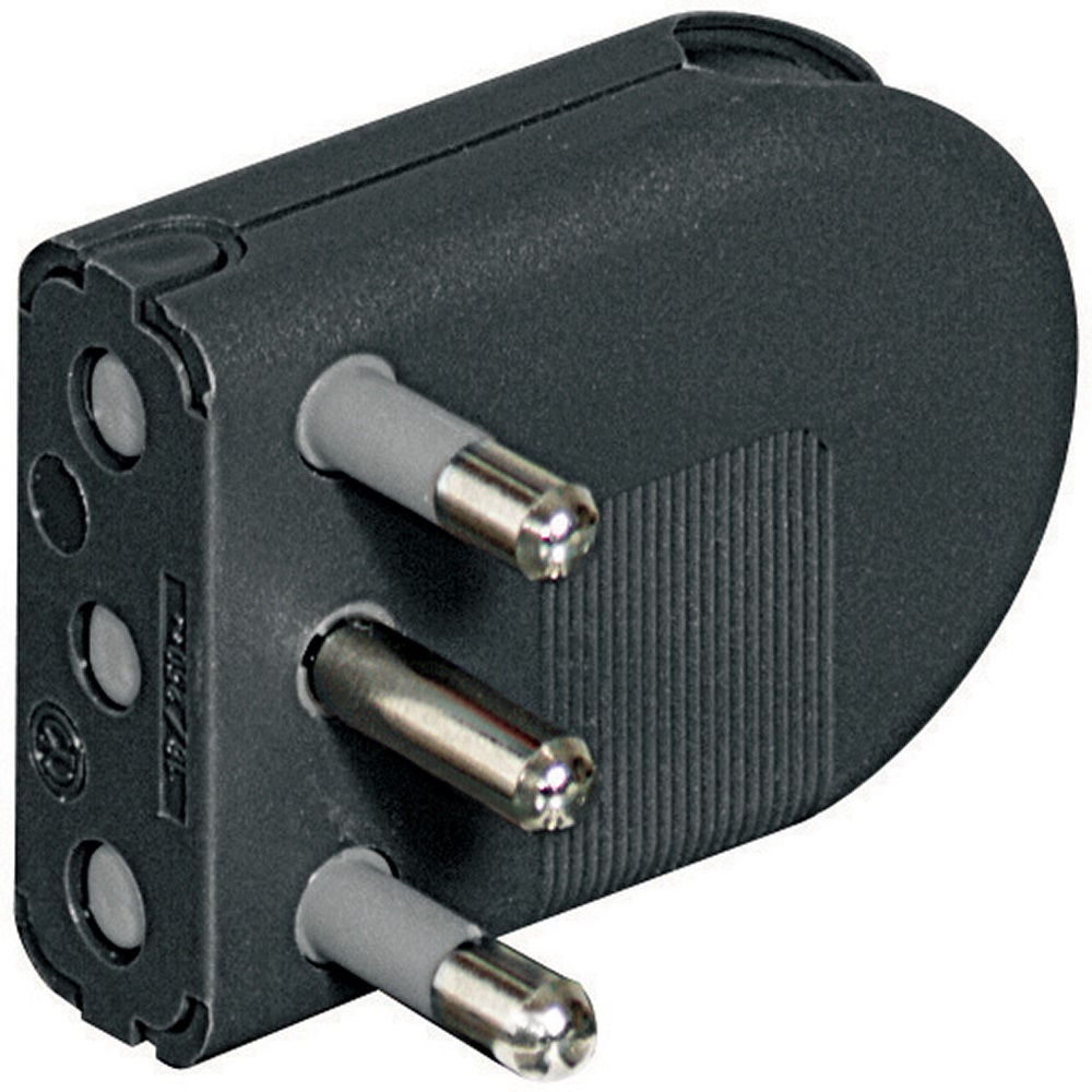 Spina salvaspazio 2P+T 16A antracite con uscita cavo regolabile e spinotti orientabili per impianti elettrici domestici e professionali