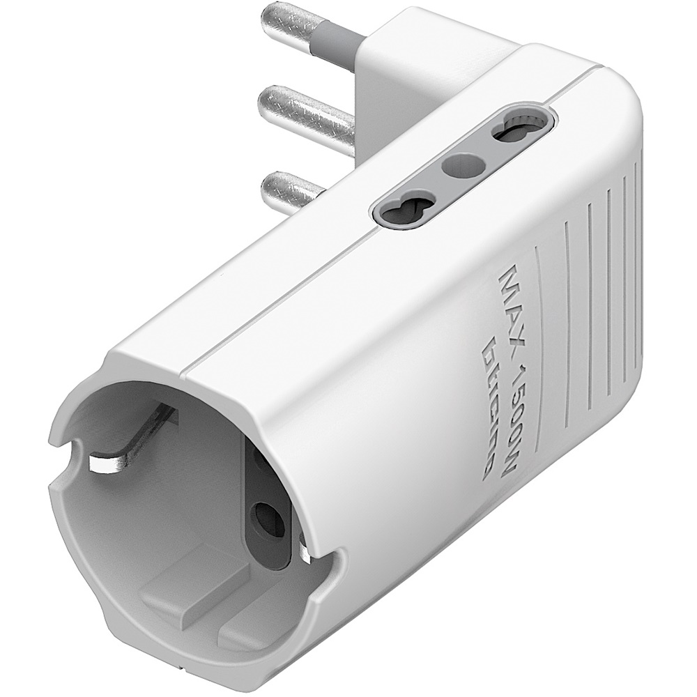 Adattatore salvaspazio Corner kit 2 prese bipasso 10/16A + 1 presa tedesca P30 16A bianco