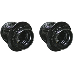 Kit 2 portalampade Edison E27 filettati nero plastica fissaggio ghiera blister