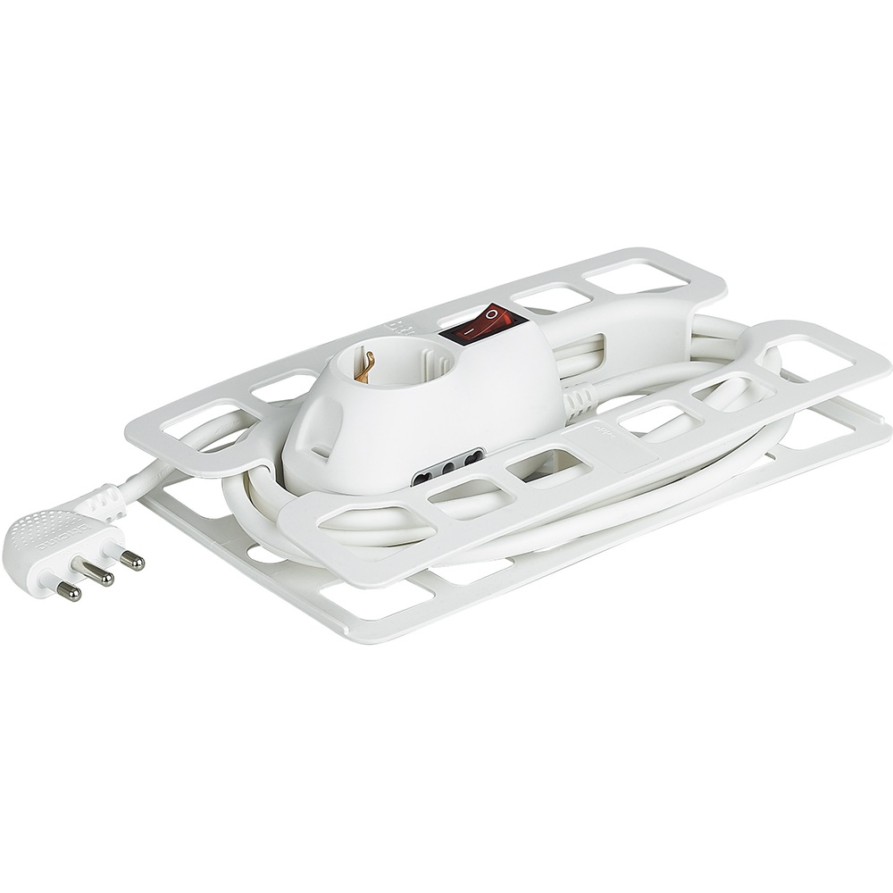 Prolunga elettrica 3m 16A 2 prese bipasso 10/16A 1 presa P30 interruttore luminoso bianco uso domestico e professionale