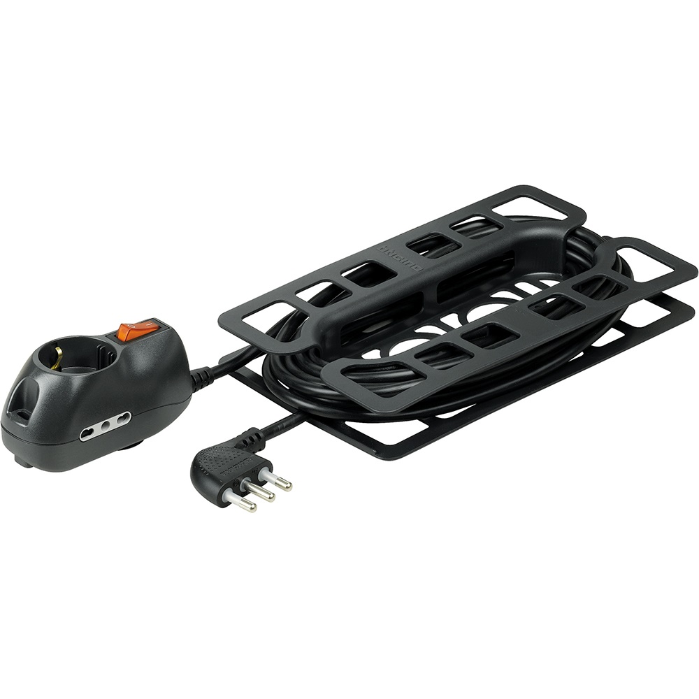 Prolunga elettrica 3m 16A 2 prese bipasso 10/16A 1 presa tripolare P30 interruttore antracite uso domestico e lavoro