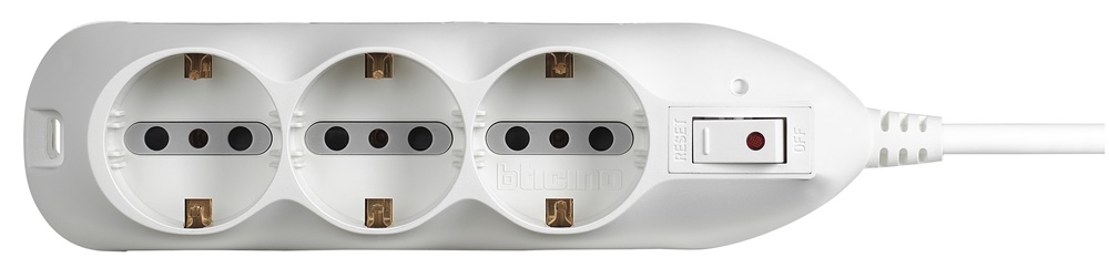 Multipresa Slot9 6 prese bipasso 10/16A 3 tedesche 1,5m bianco