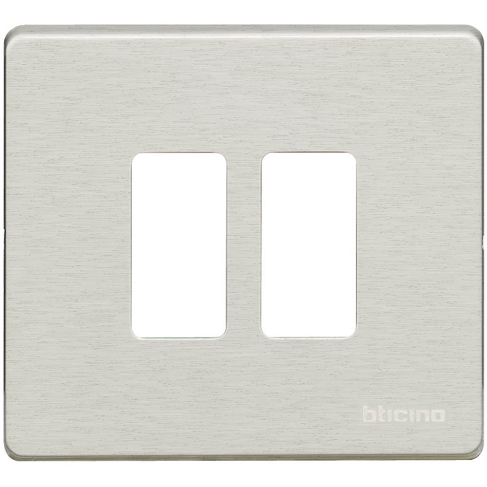 Placca 2 posti alluminio naturale incasso scatola tonda