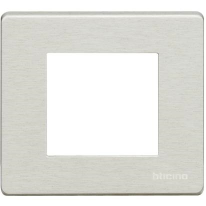Placca 2 posti alluminio naturale per scatola tonda installazioni elettriche interne