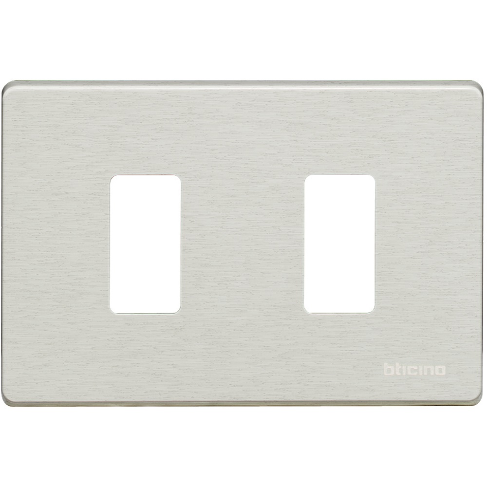 Placca 2 posti alluminio Oxidal con sottoplacca isolante per impianti elettrici