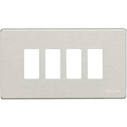 Placca incasso 4 posti alluminio Oxidal con sottoplacca isolante per impianti elettrici modulari