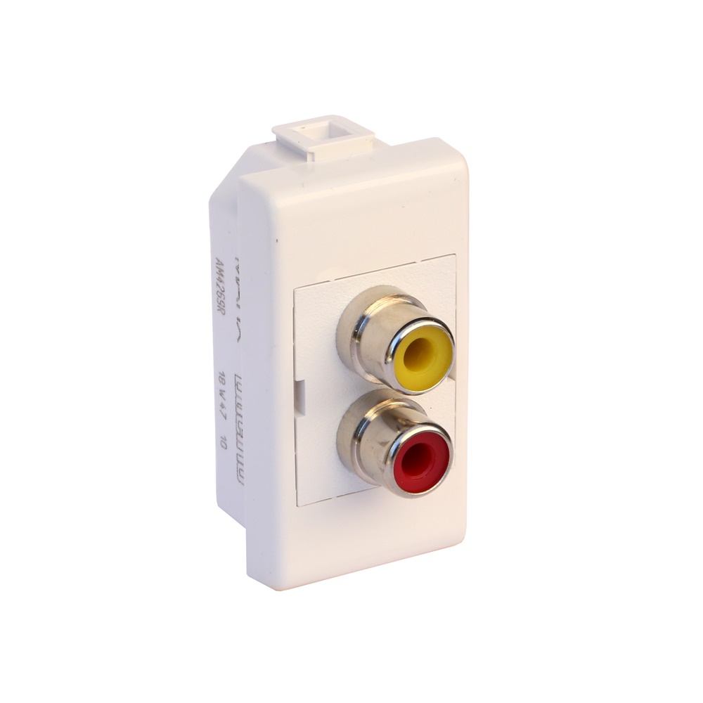 Presa audio RCA doppia a saldare per impianti audio domestici e professionali, connettori colore rosso e giallo, montaggio a parete