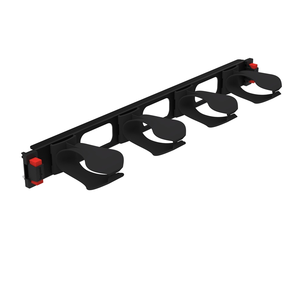 Pannello passacavi 1U Quick Fix con 4 anelli guidacavi per quadri elettrici nero RAL9005