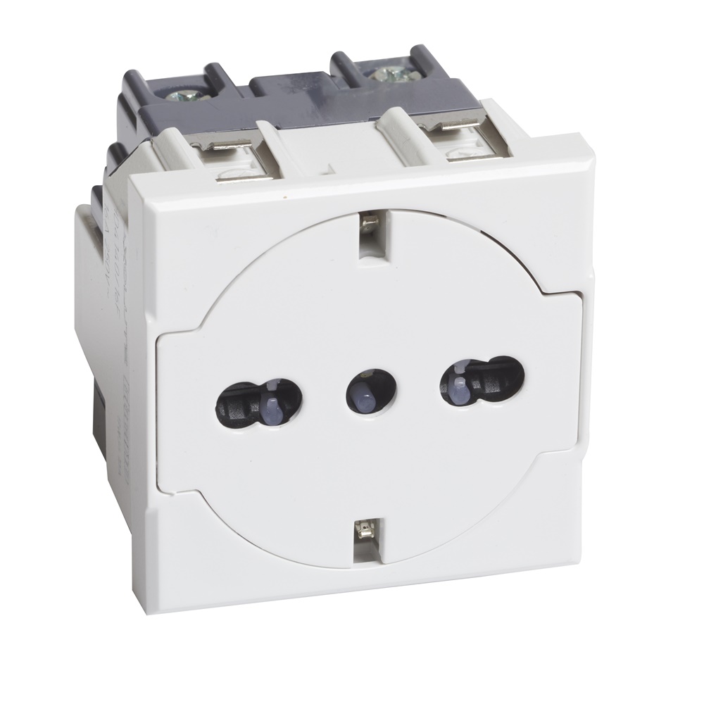 Presa bipasso flat 2P+T 16A 250V standard tedesco italiano bianco