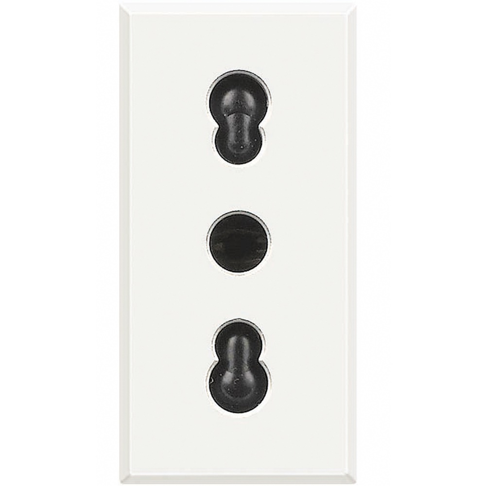 Presa bipasso 2P+T 10/16A 250V bipasso interasse 19-26mm alveoli schermati bianco per impianti elettrici domestici e professionali