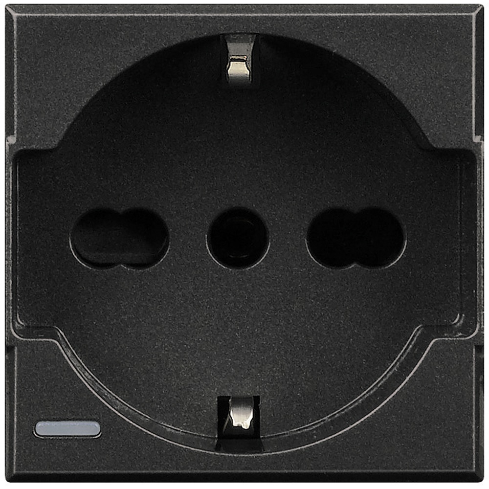 Presa Axolute 2P+T 16A 250V bipasso tedesco-italiano alveoli protetti antracite uso residenziale commerciale