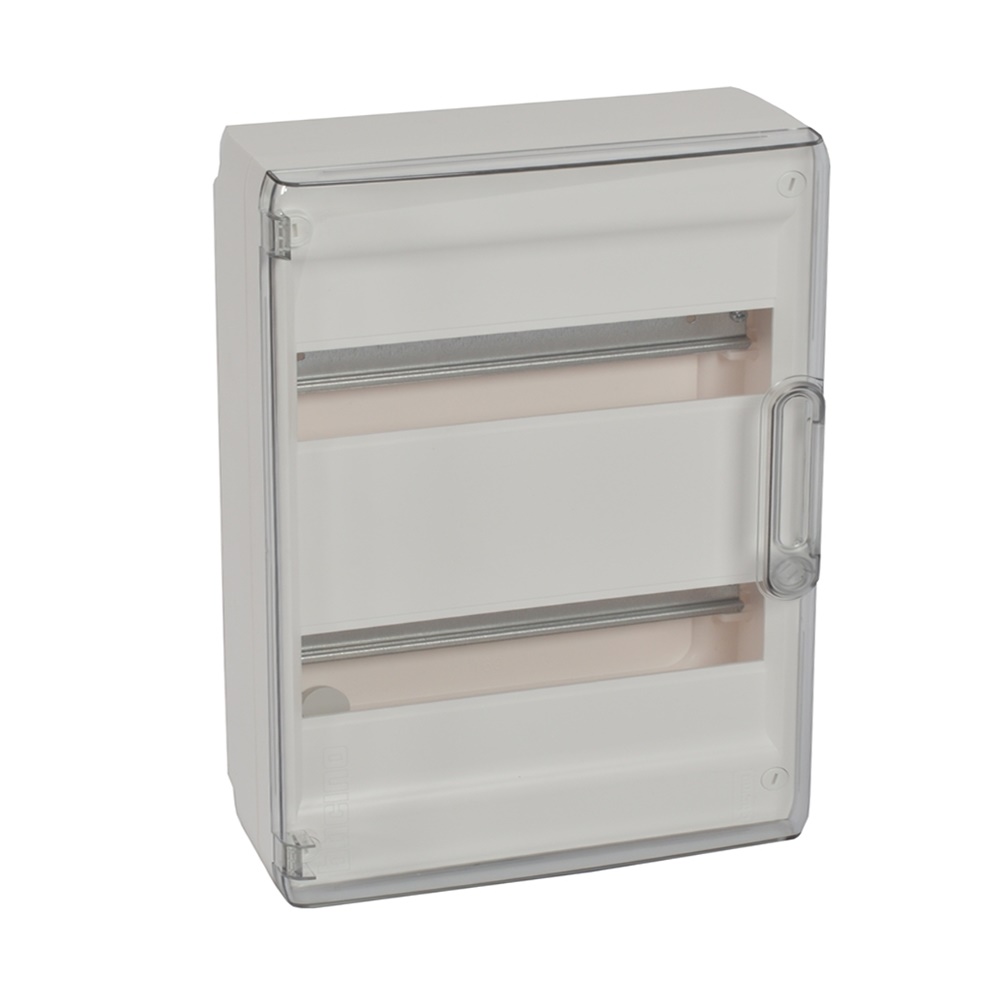 Centralino da parete IP40 24 moduli DIN35 con portello trasparente per impianti elettrici interni