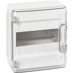 Centralino da parete IP40 8 moduli DIN35 con portello trasparente per impianti residenziali e commerciali