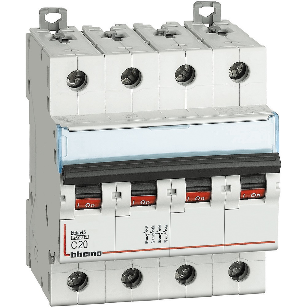 Interruttore magnetotermico 4 poli curva C 20A 4,5kA protezione impianti elettrici residenziali industriali