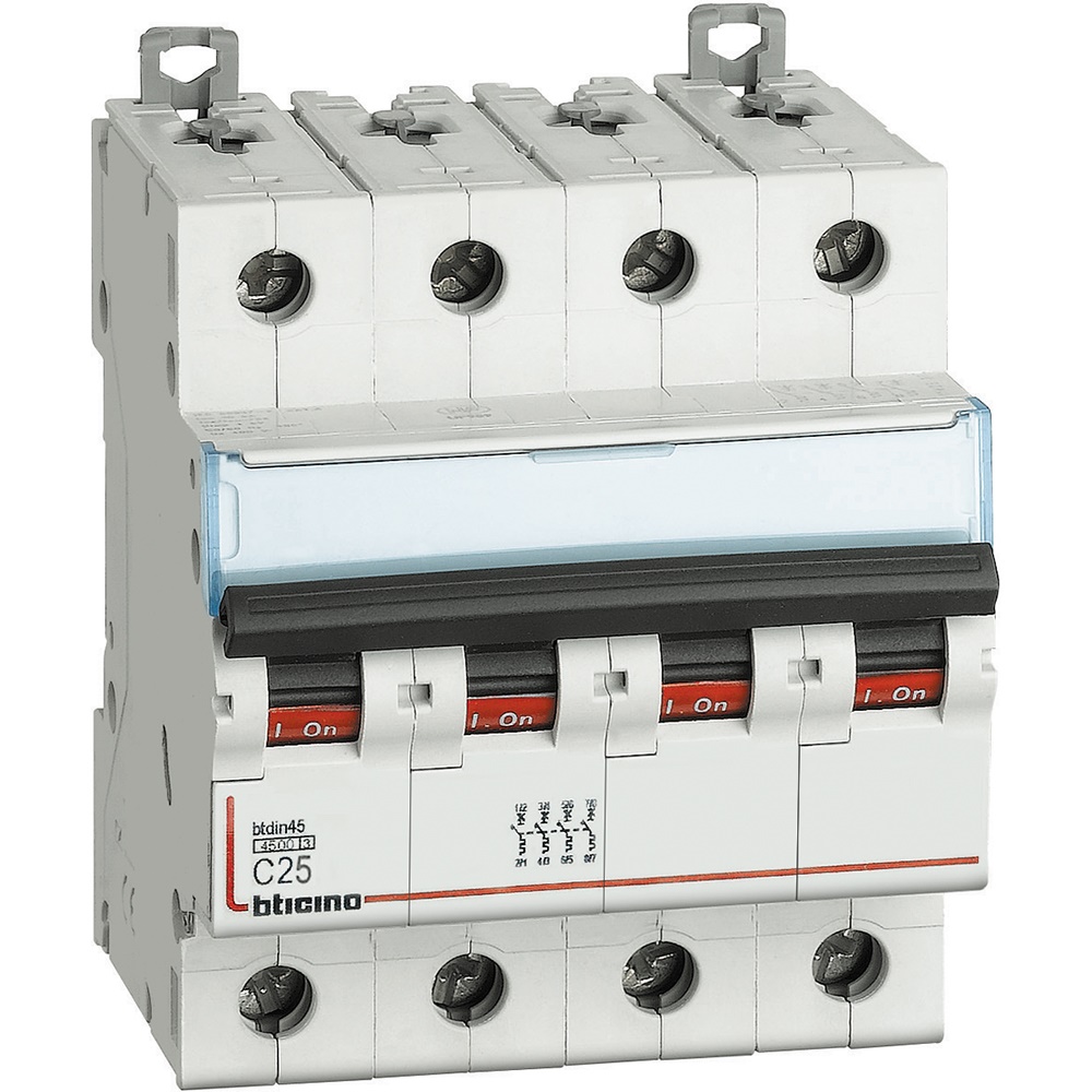 Interruttore magnetotermico 4 poli curva C 25A 4,5kA per impianti residenziali e industriali