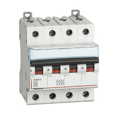 Interruttore magnetotermico 4 poli curva K 10A 10kA protezione impianti trifase neutro guida DIN