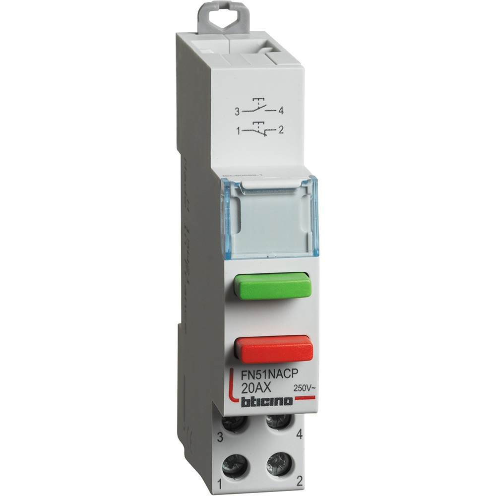Doppio pulsante 1NA+1NC 20A 250V 1 modulo DIN controllo circuiti elettrici