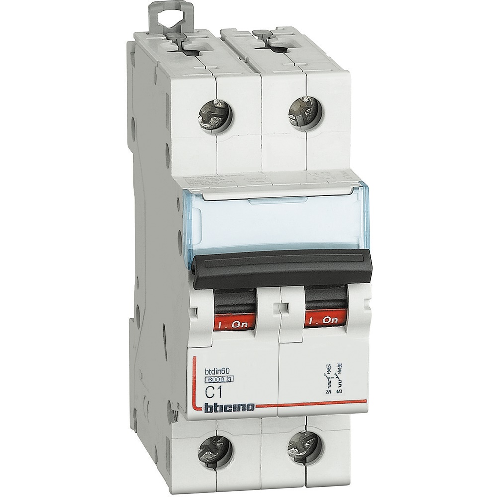 Interruttore magnetotermico bipolare 2P curva C 1A 6kA protezione impianti elettrici montaggio guida DIN