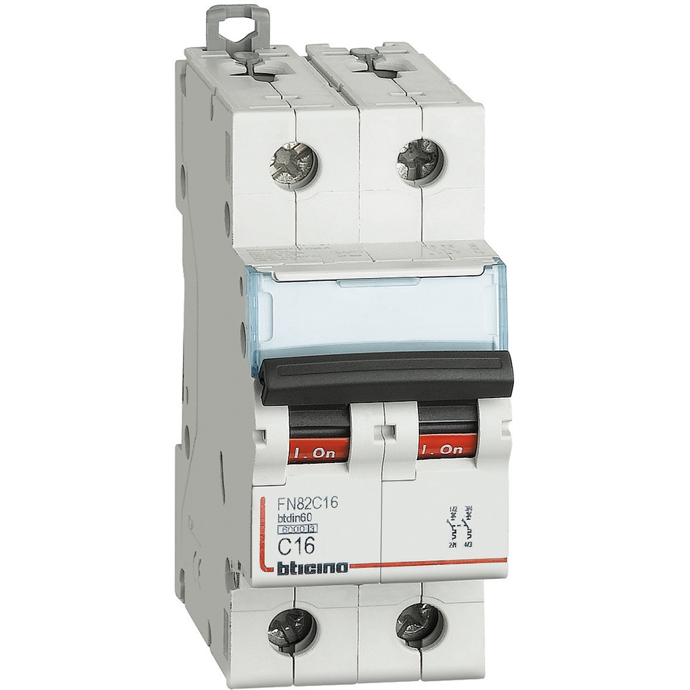 Interruttore magnetotermico bipolare 16A curva C 6kA protezione impianti elettrici residenziali industriali