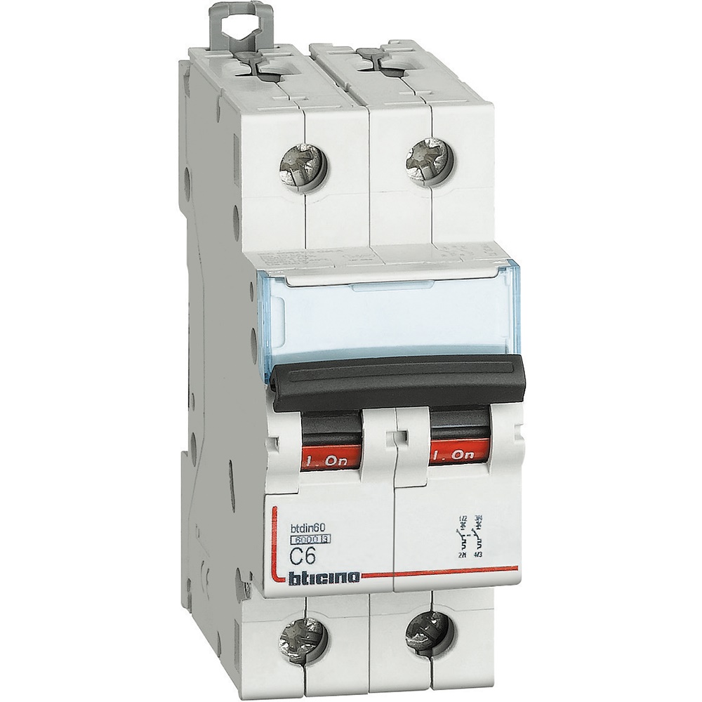 Interruttore magnetotermico bipolare 6A curva C 6kA protezione impianti elettrici residenziali e commerciali