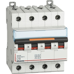 Interruttore magnetotermico 4 poli curva C 10A 25kA protezione impianti elettrici residenziali e industriali