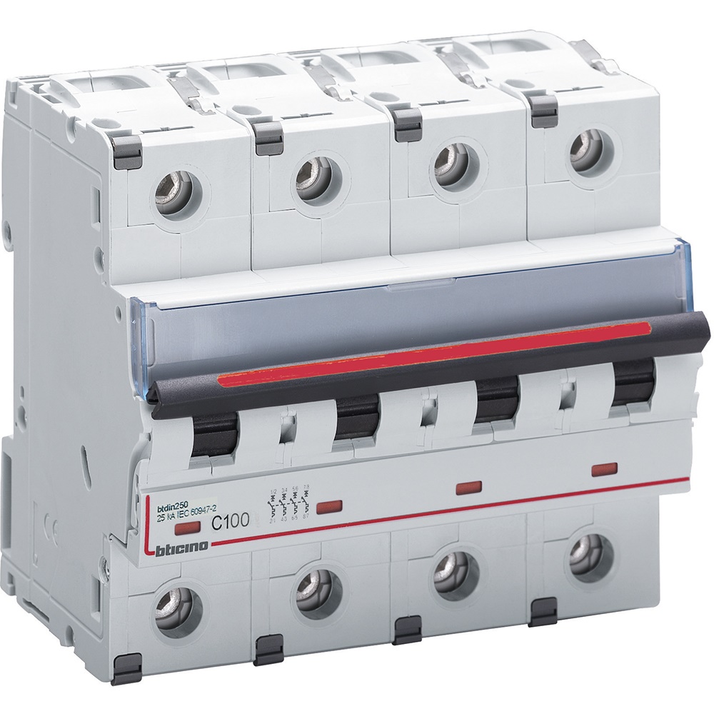 Interruttore magnetotermico 4 poli curva C 100A protezione impianti industriali e civili