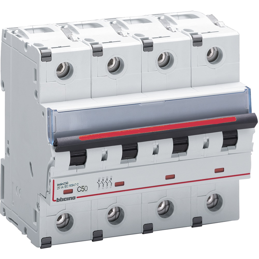Interruttore magnetotermico 4 poli curva C 50A 25kA protezione impianti elettrici residenziali e industriali