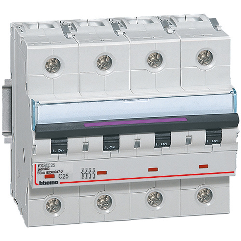 Interruttore magnetotermico 4 poli curva C 25A 50kA protezione impianti elettrici residenziali e industriali