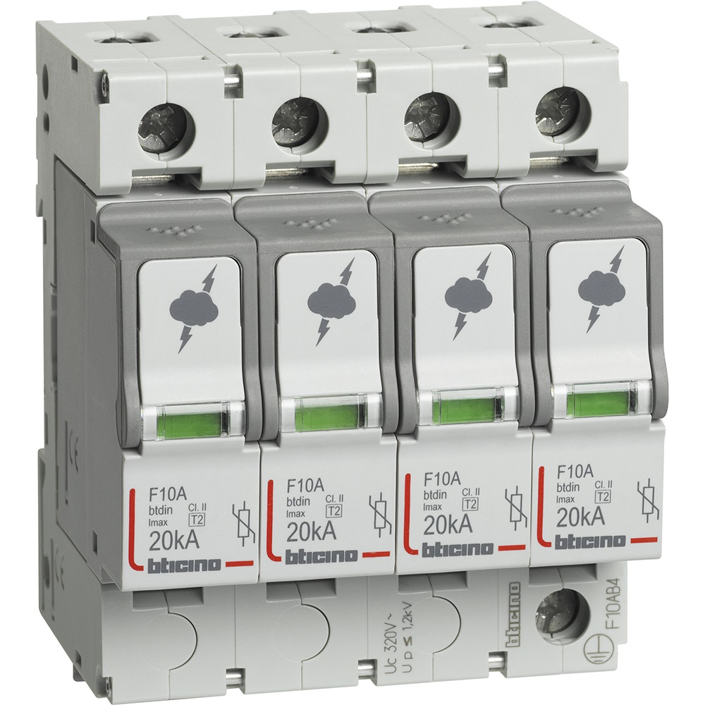 Limitatore sovratensione SPD T2 20kA 4 poli per impianti elettrici TN-S industriali e domestici