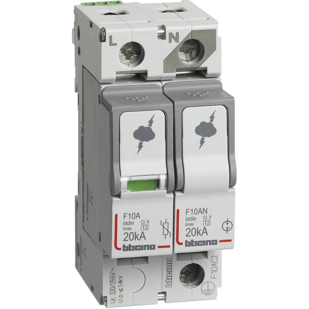 Limitatore sovratensione SPD T2 20kA 1P+N con contatto ausiliario per impianti elettrici residenziali e commerciali