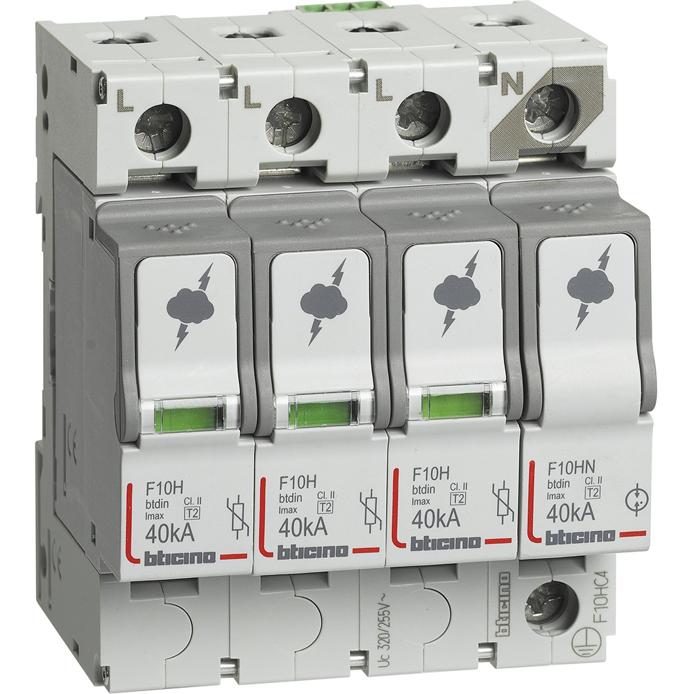 Limitatore sovratensioni SPD T2 40kA 3P+N montaggio guida DIN protezione impianti elettrici residenziali e industriali