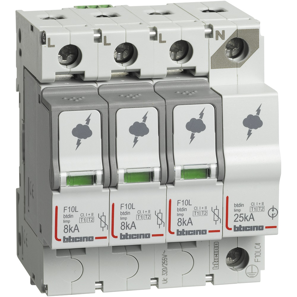 Limitatore sovratensione SPD T1+T2 8kA 3P+N per impianti elettrici residenziali e industriali