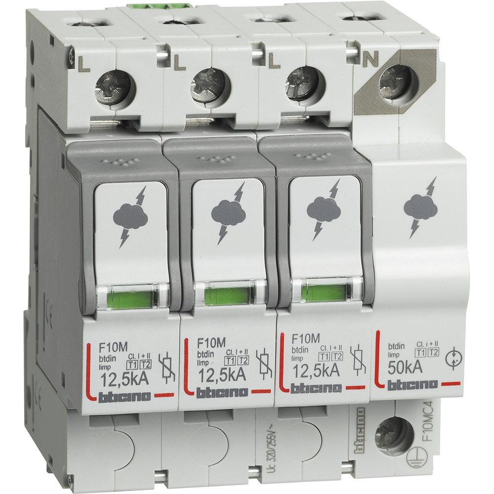 Limitatore sovratensioni SPD T1+T2 12,5kA 3P+N con contatto ausiliario per impianti elettrici residenziali e commerciali