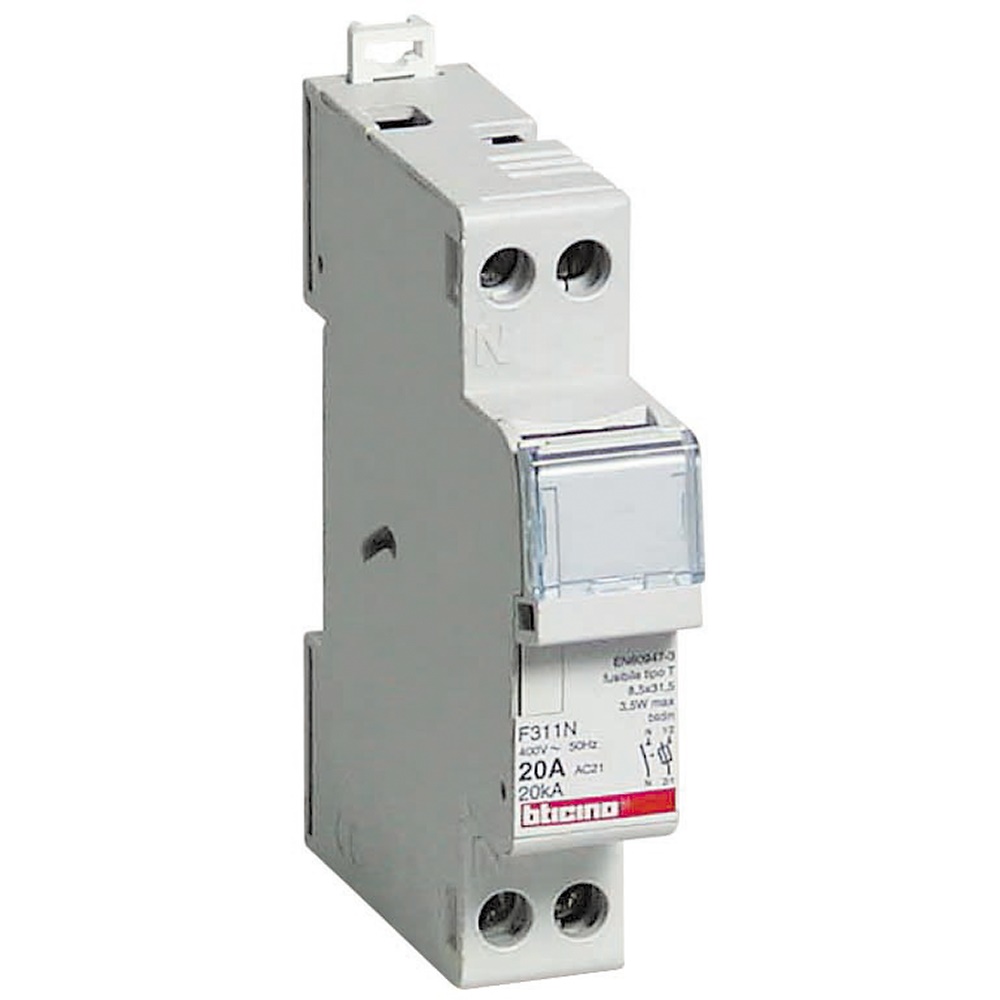Portafusibile sezionabile 1P+N 20A 400V fusibili T 8,5x31,5 mm uso industriale e civile