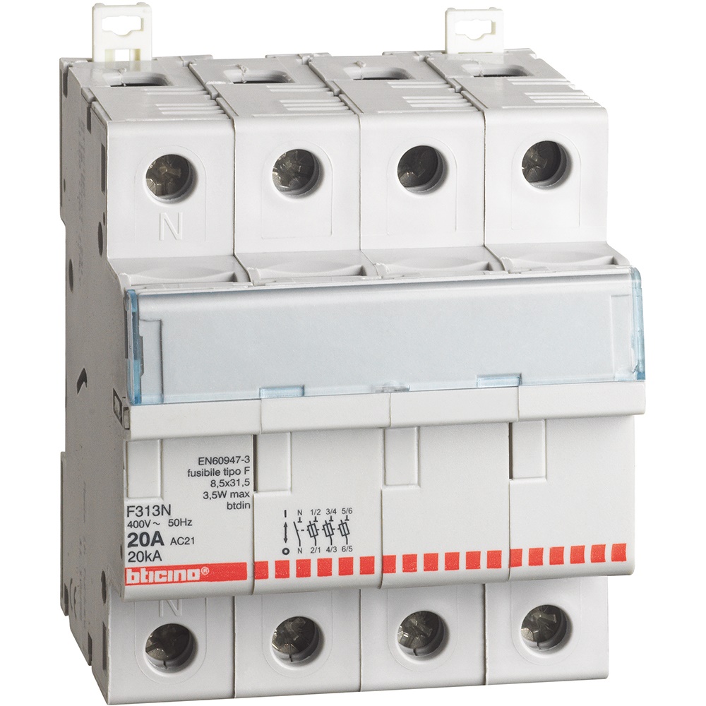 Portafusibile sezionabile 3P+N 20A 400V fusibili tipo T 4 moduli impianti elettrici