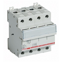 Portafusibile sezionabile 3P+N 32A 500V fusibili tipo F 10,3x38 mm per impianti elettrici