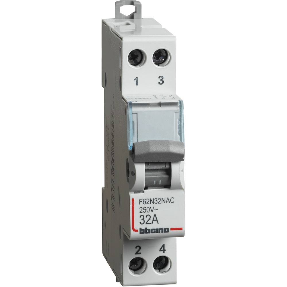 Commutatore elettrico 1NO+1NC 32A 230/400V 2 moduli DIN per impianti elettrici industriali e civili