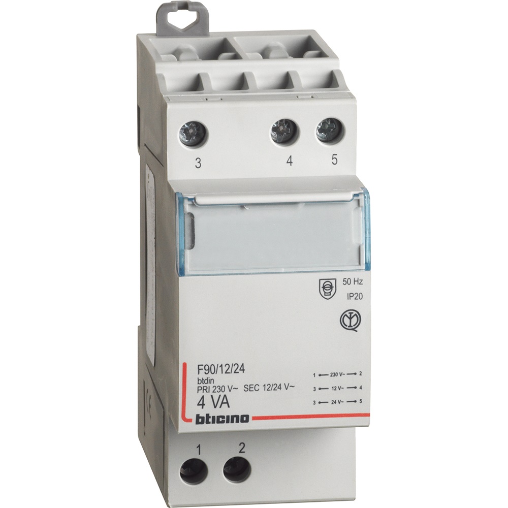 Trasformatore sicurezza monofase 230V 12/24V 4VA 2 moduli DIN per impianti elettrici