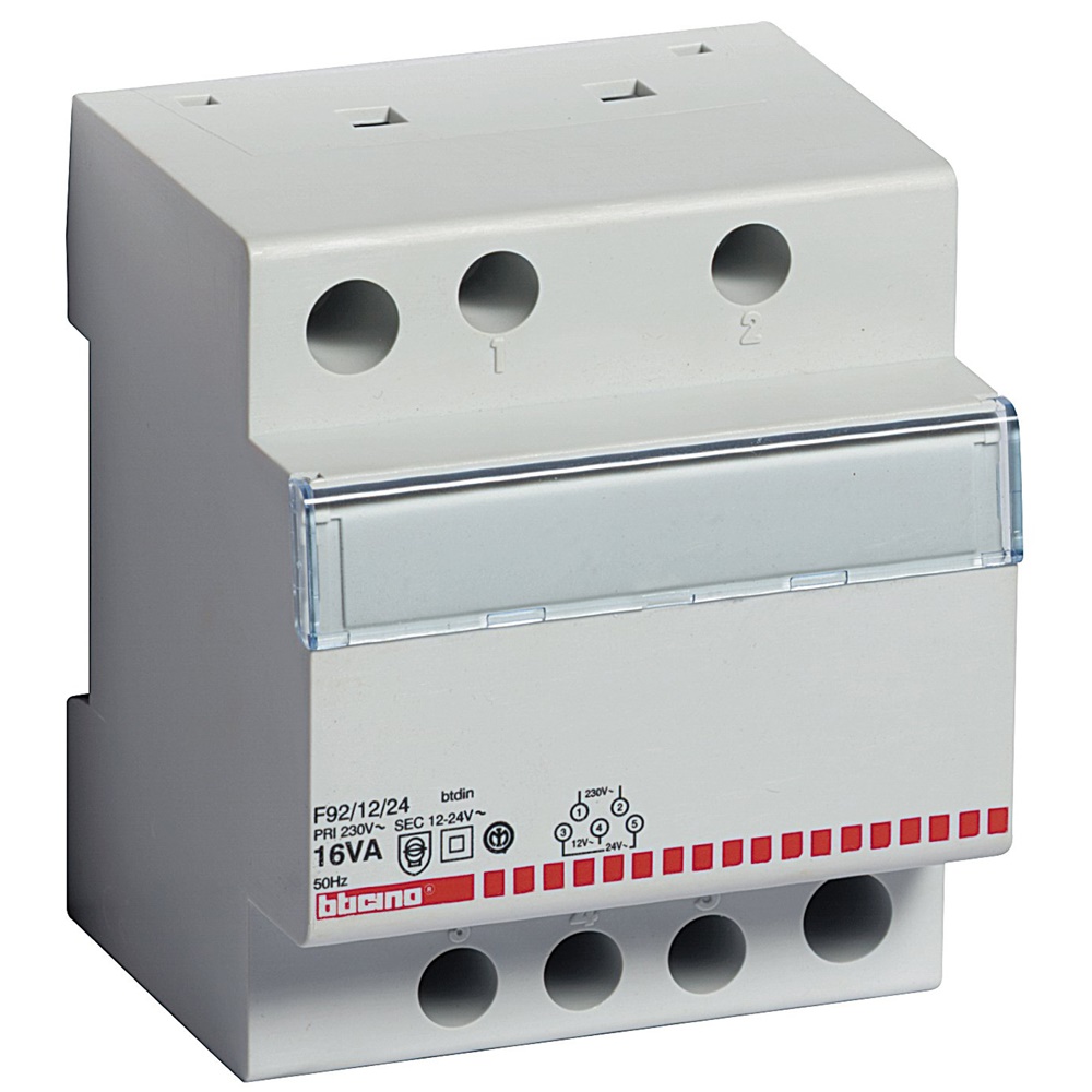 Trasformatore sicurezza monofase 230V 12/24V 16VA montaggio su guida DIN quadro elettrico