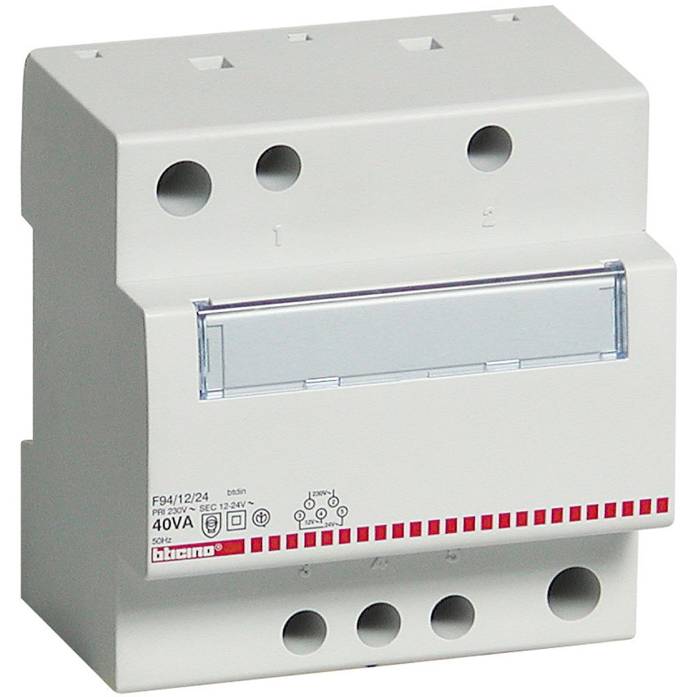 Trasformatore sicurezza monofase 230V 12/24V 40VA guida DIN per quadri elettrici