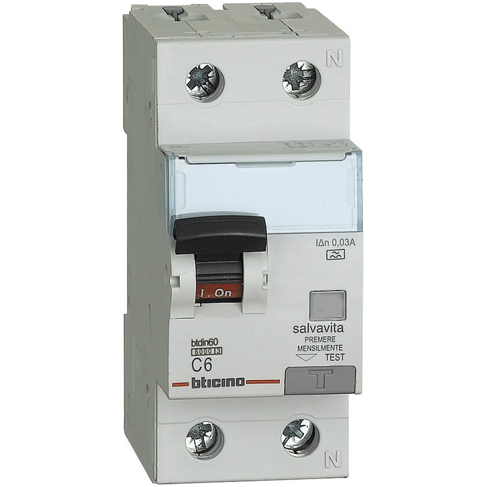 Interruttore magnetotermico differenziale BTDIN60 1P+N 6A 6kA tipo A per impianti residenziali e commerciali