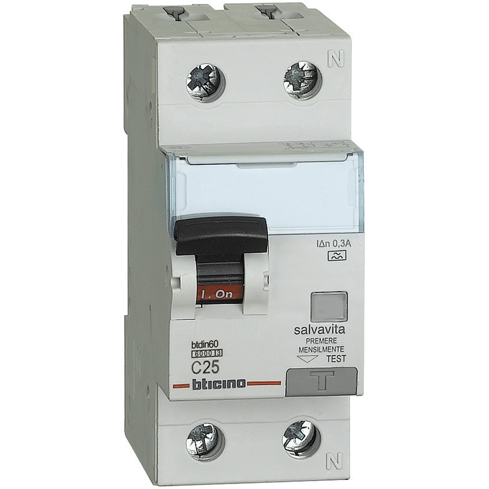 Interruttore magnetotermico differenziale BTDIN60 1P+N 25A 6kA Tipo A per impianti residenziali e commerciali