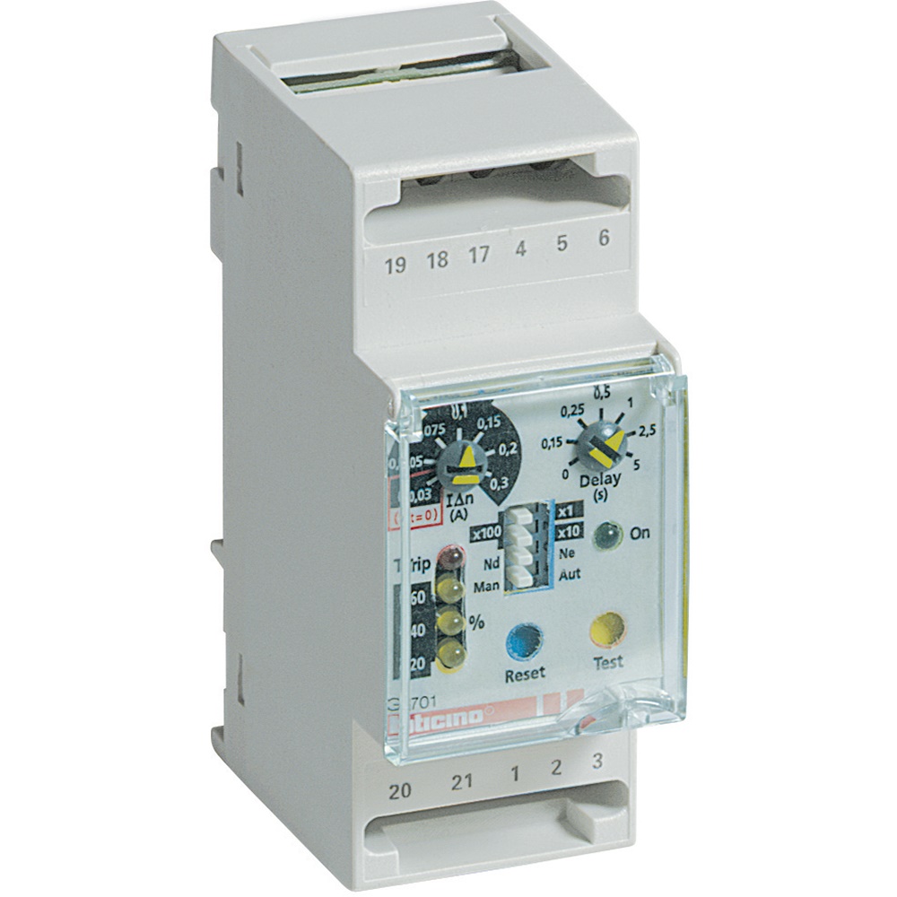 Relè differenziale terra BTIG701N 0,03-30A 2 moduli guida DIN35 sicurezza impianti elettrici
