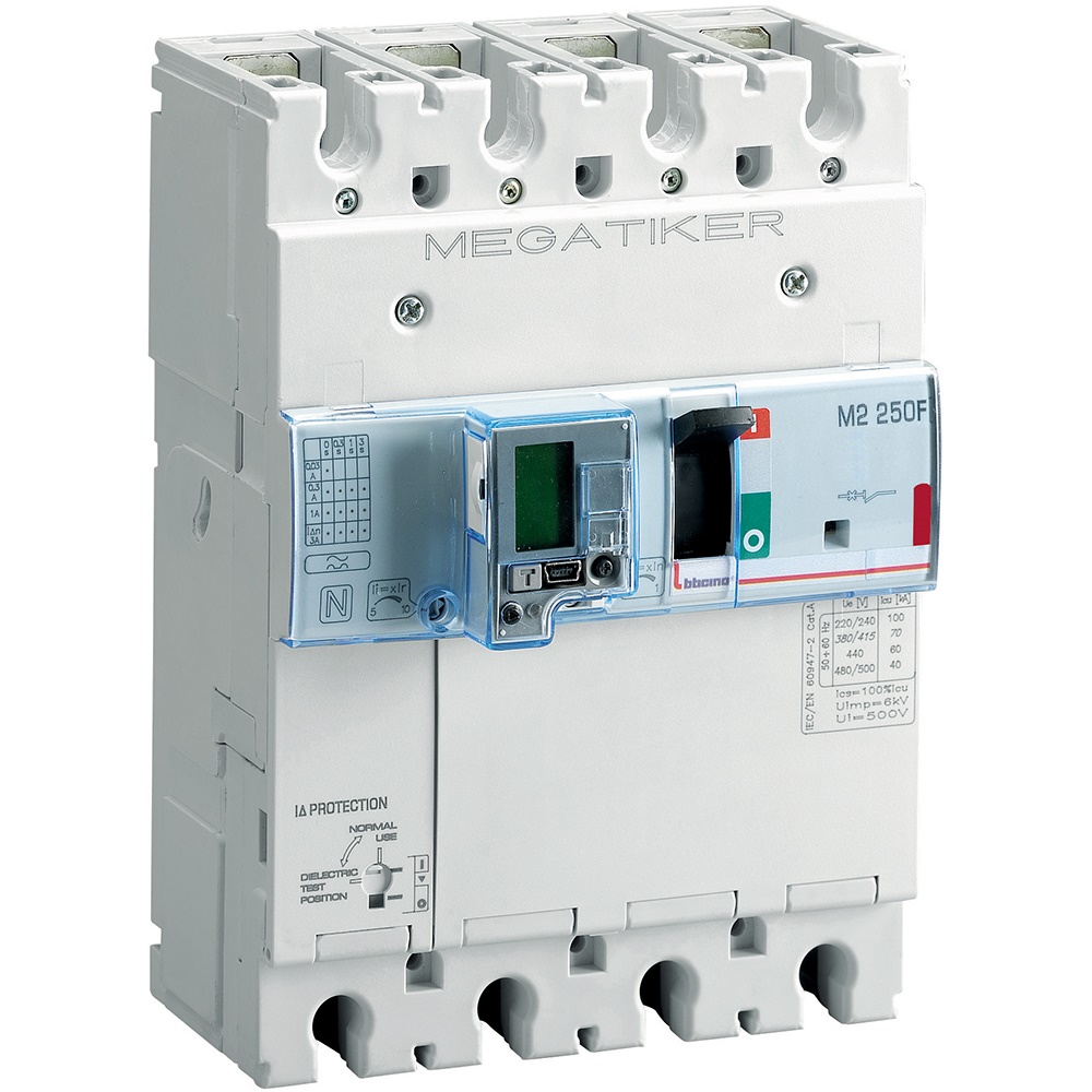 Interruttore magnetotermico differenziale 3P+N 250A 36kA per impianti civili e industriali