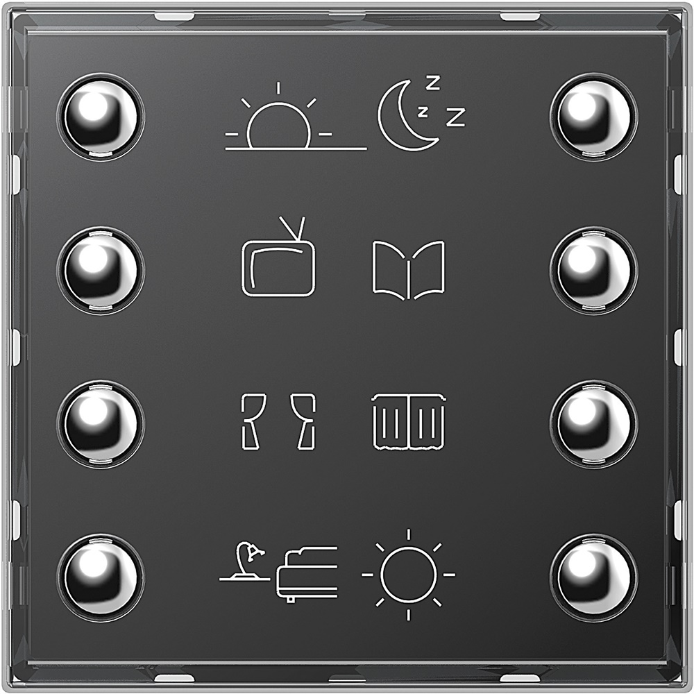 Comando Axolute 8 tasti bus per controllo luci, tapparelle, diffusione sonora e scenari, 2 moduli, uso domotico