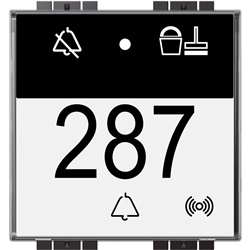 Lettore badge RFID hotel con funzioni Non Disturbare e Riordino, collegamento SCS-BUS, 2 moduli, gestione camere intelligente