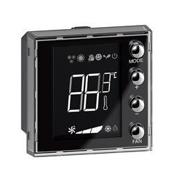 Termostato KNX incasso LivingLight con display retroilluminato 1,6 e 4 pulsanti per controllo riscaldamento e raffrescamento, compatibile impianti domotici residenziali e commerciali