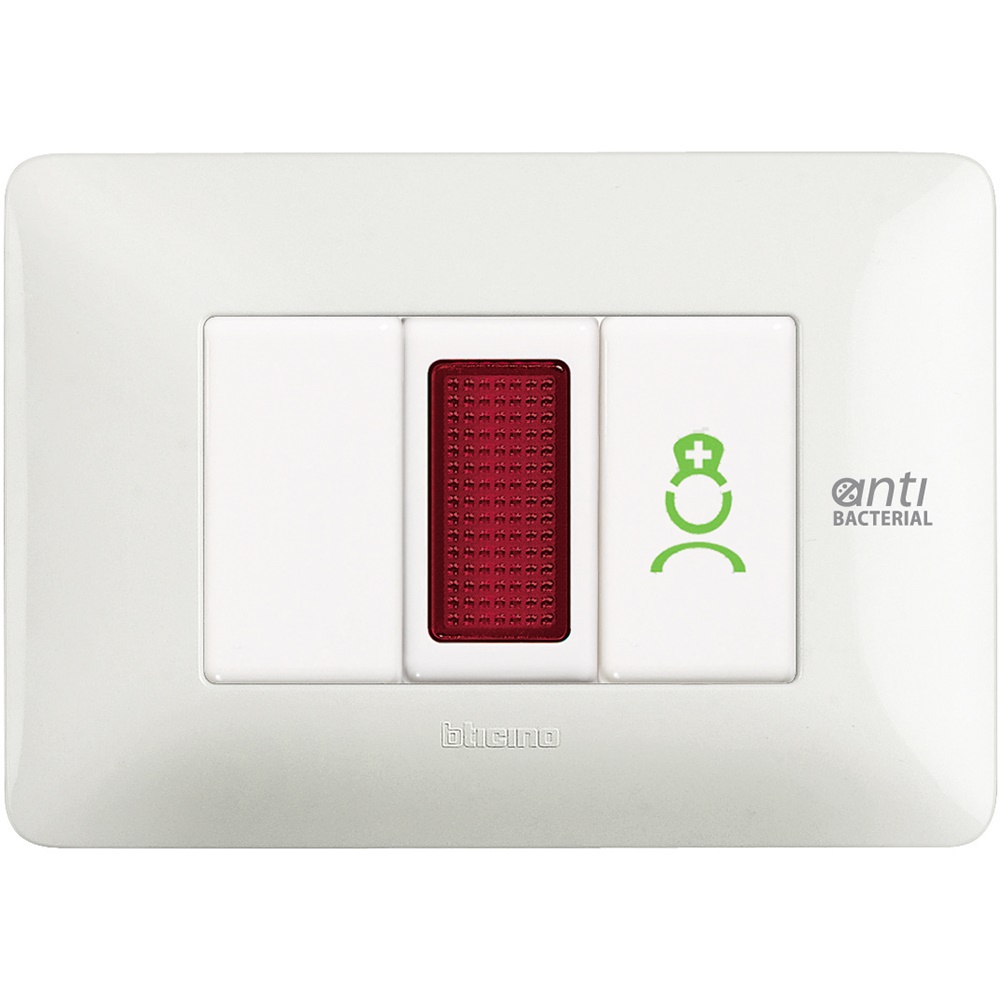 Pulsante presenza WC 1P NC bianco con icona infermiera verde per ambienti sanitari